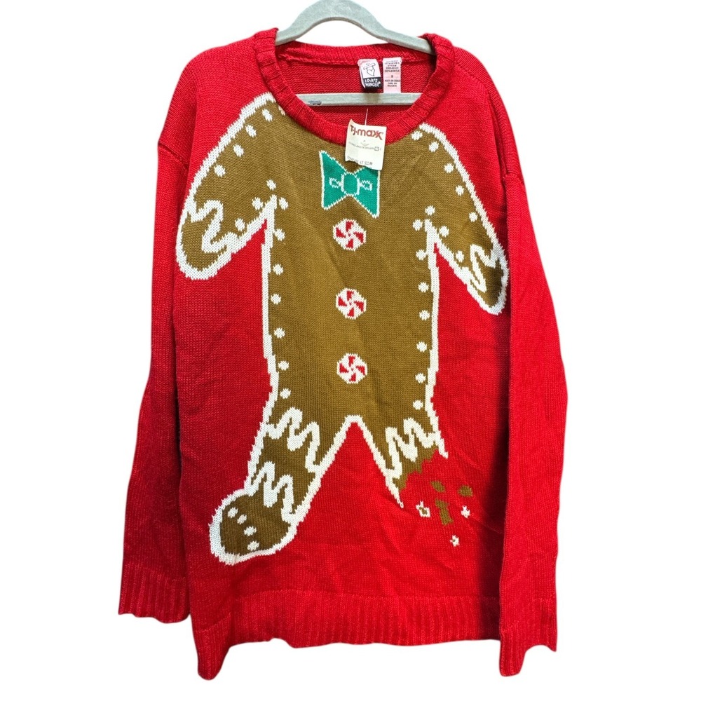 Gingerbread Man Ugly Sweater Red Christmas Pullover Knit Fun Holiday Size S NWOT